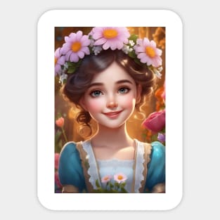 Cute girl and flower Sticker